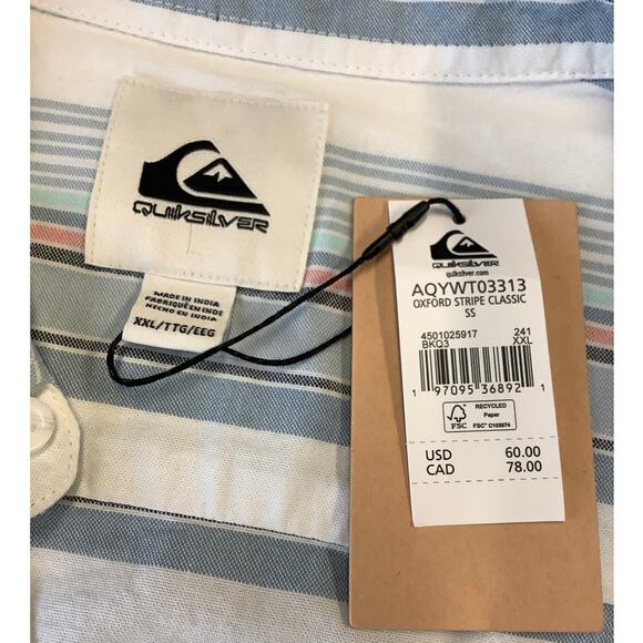 Quiksilver Men's XXL Oxford Stripe Classic Short Sleeve Button Down Shirt K22-23 - Picture 7 of 8